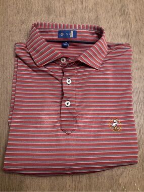 Stitch Golf Polo Shirt Men M burgundy Striped Short Performance lost tree